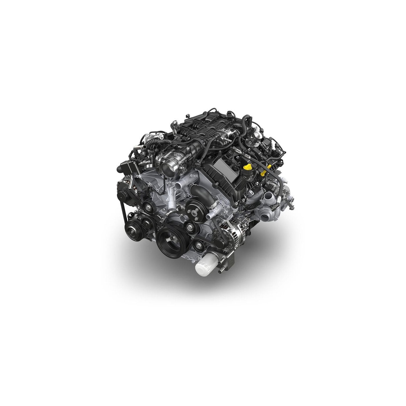 Ford 3.5L EcoBoost V6 engine on a white background, the engine behind many F-150 oil changes in Farmington MO