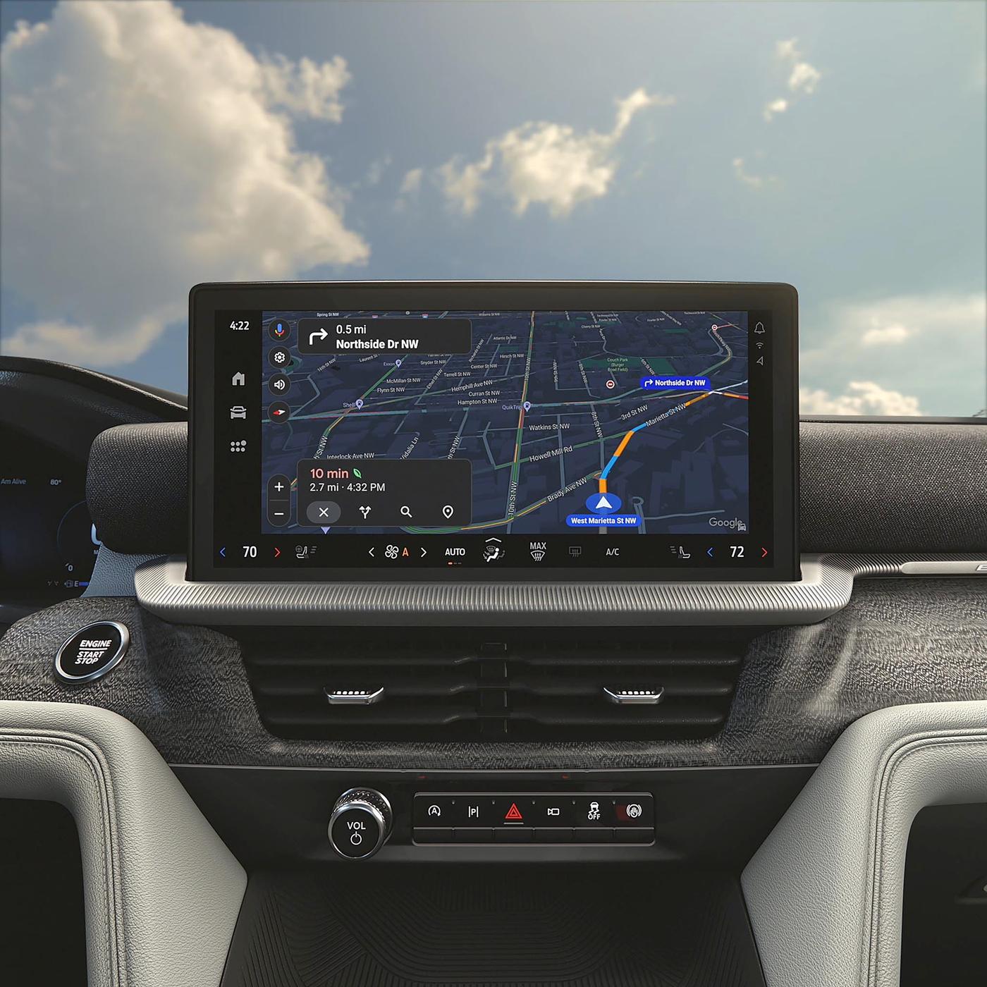 Ford Explorer center touchscreen showing navigation, a feature to try on a test drive in Farmington MO
