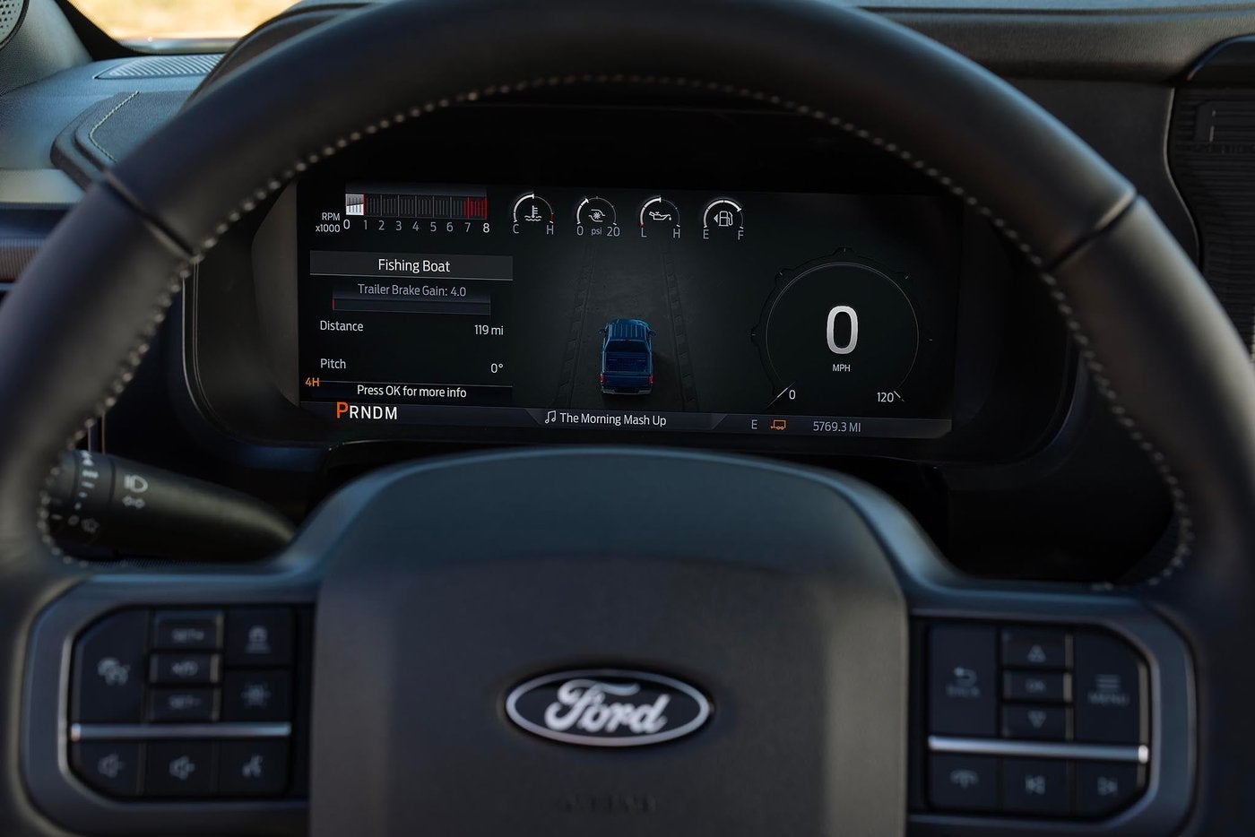 Ford F-150 digital instrument cluster behind the steering wheel, where warning lights show up, Farmington MO